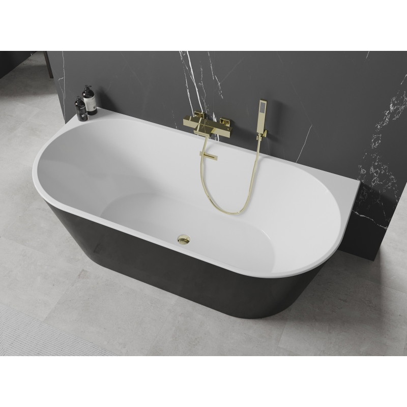 Mexen Oval freistehende Wanne an der Wand 150 x 75 cm, weiß/schwarz, goldener Überlauf - 52671507575-50