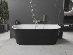 Mexen Oval freistehende Wanne an der Wand 150 x 75 cm, weiß/schwarz, goldener Überlauf - 52671507575-50