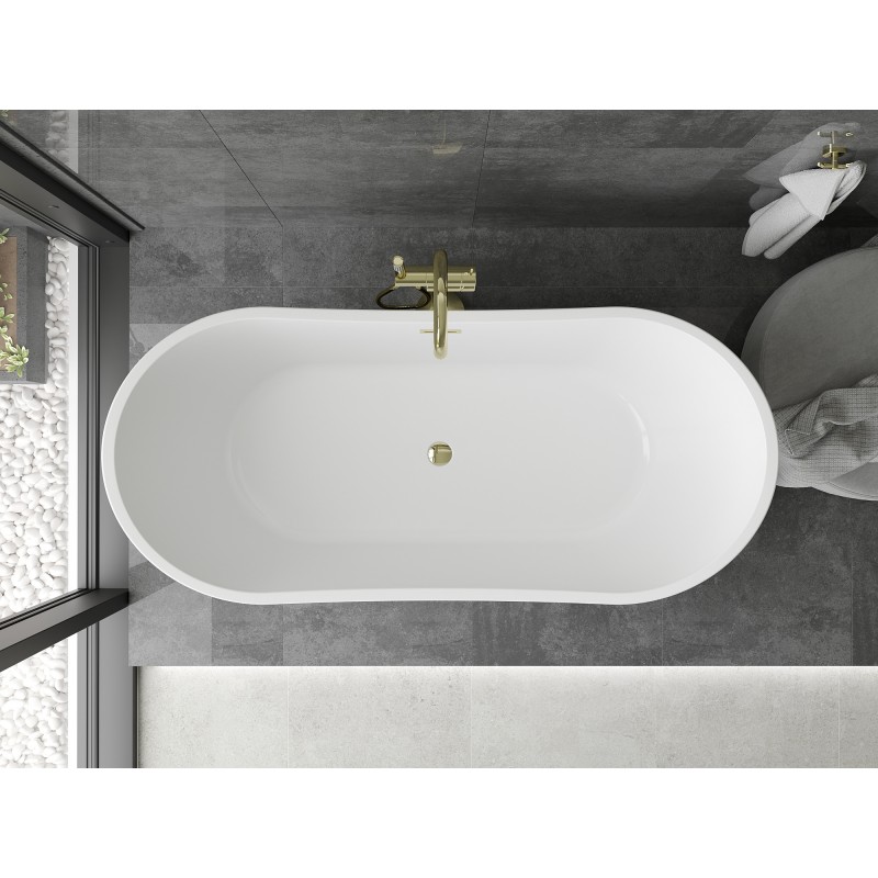 Mexen Montana freistehende Badewanne 170 x 80 cm, weiß/schwarz, Überlauf gold - 52011708075-50