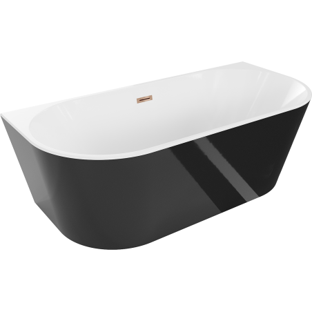 Mexen Oval freistehende Anbauwanne 140 x 75 cm, weiß/schwarz, Überlauf Roségold - 52671407575-60