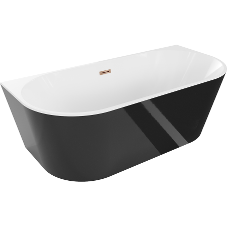 Mexen Oval freistehende, wandmontierte Badewanne 150 x 75 cm, weiß/schwarz, Überlauf in Roségold - 52671507575-60