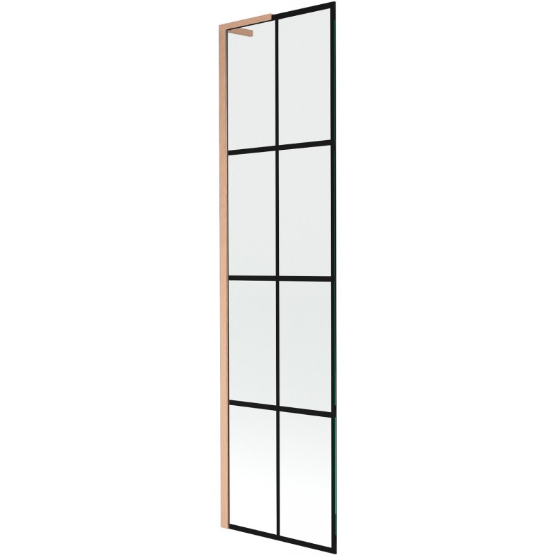 Mexen Next L Badewannenwand 1-flügelig 50 x 150 cm, schwarzes Gitter, gebürstetes Kupfer - 895-050-000-03-77-65