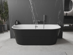 Mexen Oval freistehende Wandbadewanne 150 x 75 cm, weiß/schwarz, Überlauf gun gray gebürstet - 52671507575-66