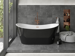 Mexen Montana freistehende Badewanne 170 x 80 cm, weiß/schwarz, Überlauf gebürstetes Kupfer - 52011708075-65