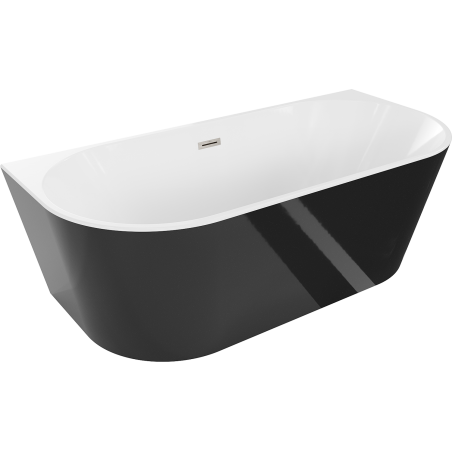 Mexen Oval freistehende, wandnahe Badewanne 150 x 75 cm, weiß/schwarz, Überlauf aus gebürstetem Nickel - 52671507575-97