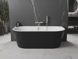 Mexen Oval freistehende, wandnahe Badewanne 150 x 75 cm, weiß/schwarz, Überlauf aus gebürstetem Nickel - 52671507575-97