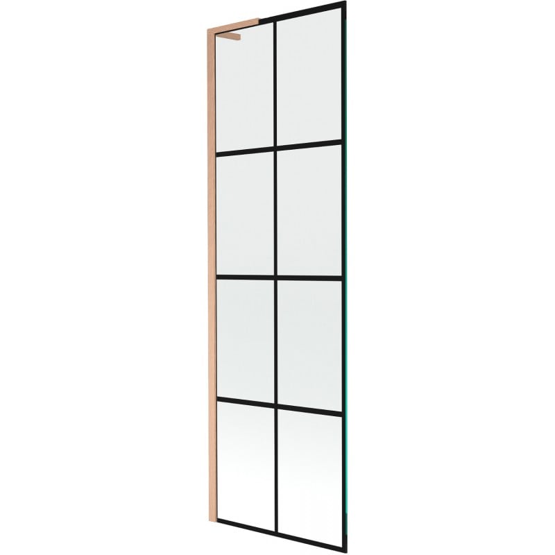 Mexen Next L Badewannenabtrennung 1-flügelig 60 x 150 cm, schwarzes Gitter, gebürstetes Kupfer - 895-060-000-03-77-65