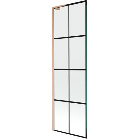 Mexen Next L Badewannenabtrennung 1-flügelig 60 x 150 cm, schwarzes Gitter, gebürstetes Kupfer - 895-060-000-03-77-65