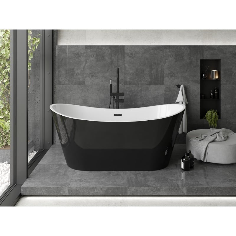 Mexen Montana freistehende Badewanne 170 x 80 cm, weiß/schwarz, schwarzer Überlauf - 52011708075-70
