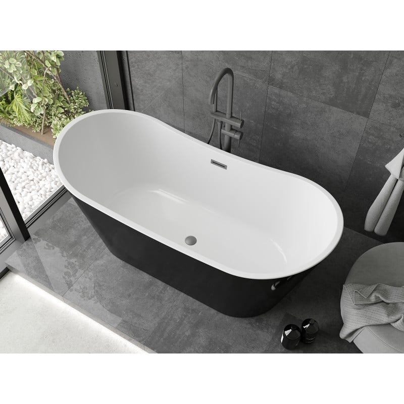 Mexen Montana freistehende Badewanne 170 x 80 cm, weiß/schwarz, Überlauf gun metal - 52011708075-95