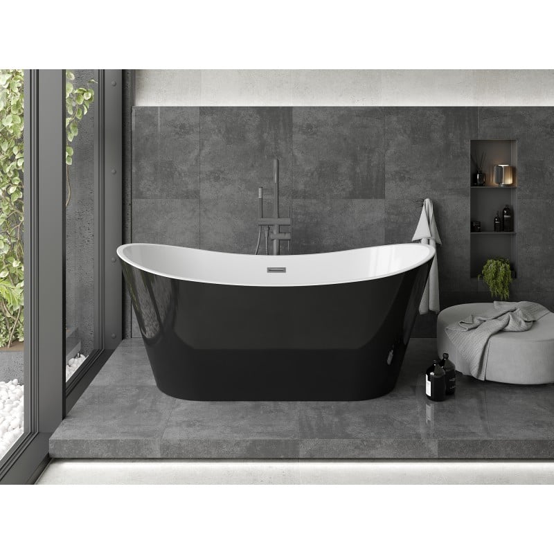 Mexen Montana freistehende Badewanne 170 x 80 cm, weiß/schwarz, Überlauf gun metal - 52011708075-95