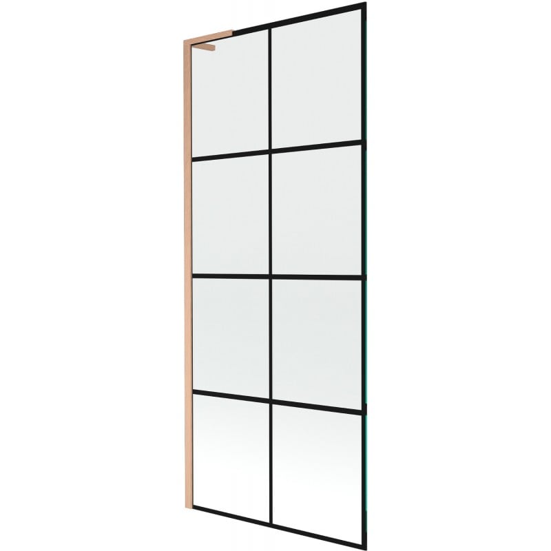Mexen Next L Badewannenwand 1-flügelig 80 x 150 cm, schwarzes Raster, gebürstetes Kupfer - 895-080-000-03-77-65