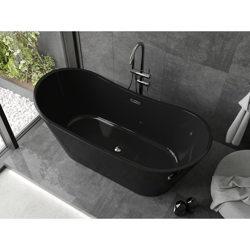 Mexen Montana freistehende Badewanne 170 x 80 cm, schwarz, Überlauf chrom - 52011708070-01