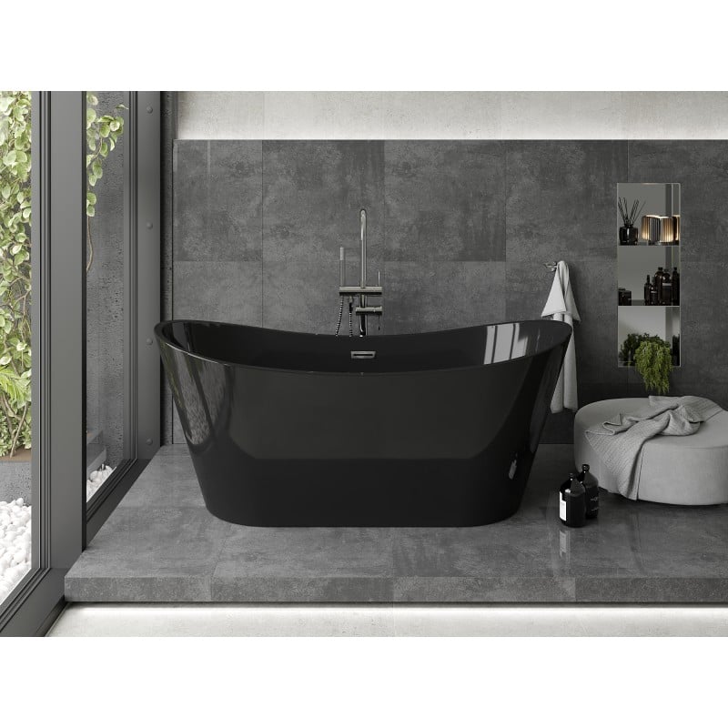 Mexen Montana freistehende Badewanne 170 x 80 cm, schwarz, Überlauf chrom - 52011708070-01