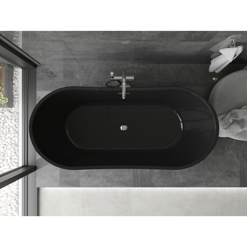 Mexen Montana freistehende Badewanne 170 x 80 cm, schwarz, Überlauf chrom - 52011708070-01