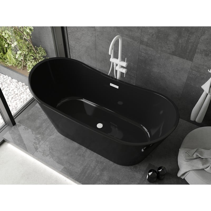 Mexen Montana freistehende Badewanne 170 x 80 cm, schwarz, weiße Überlauf - 52011708070-20
