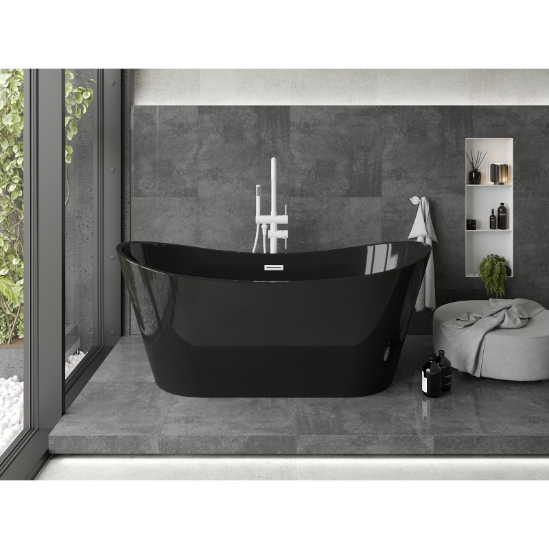 Mexen Montana freistehende Badewanne 170 x 80 cm, schwarz, weiße Überlauf - 52011708070-20
