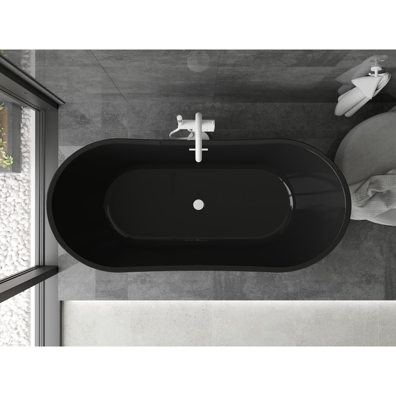 Mexen Montana freistehende Badewanne 170 x 80 cm, schwarz, weiße Überlauf - 52011708070-20