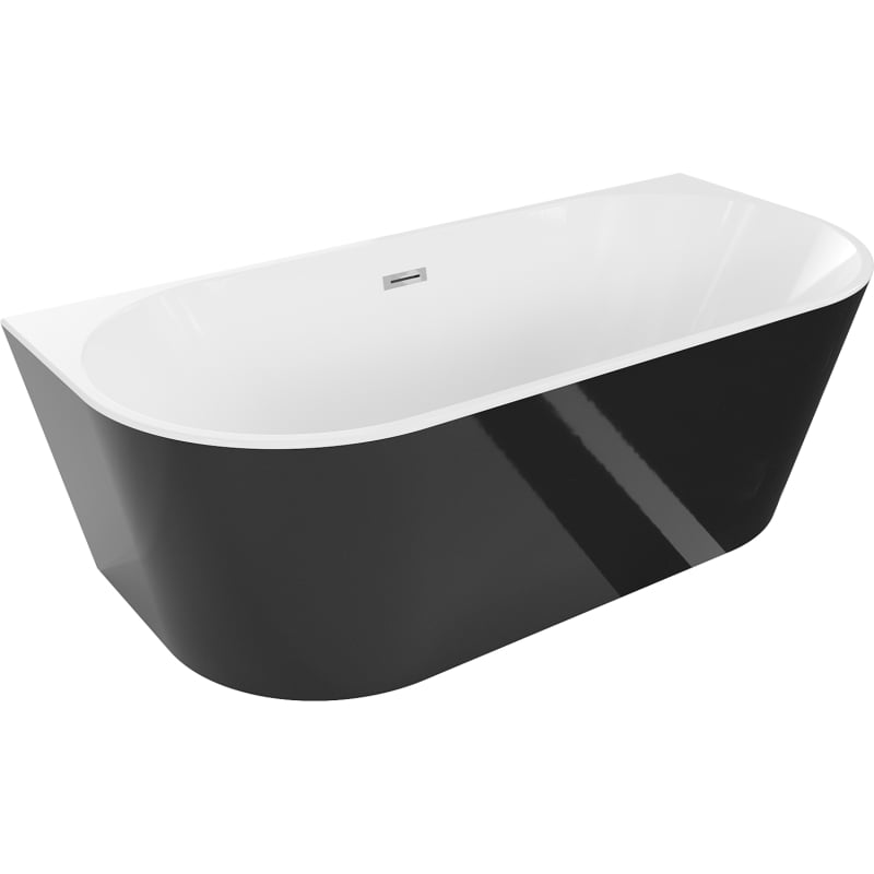 Mexen Oval freistehende Badewanne an der Wand 170 x 80 cm, weiß/schwarz, Überlauf Chrom - 52671708075-01
