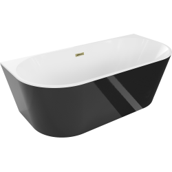 Mexen Oval Badewanne freistehend Wandmontage 170 x 80 cm, Weiß/Schwarz, Überlauf Gold - 52671708075-50