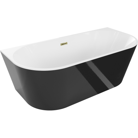 Mexen Oval freistehende an der Wand stehende Badewanne 170 x 80 cm, weiß/schwarz, goldener Überlauf - 52671708075-50