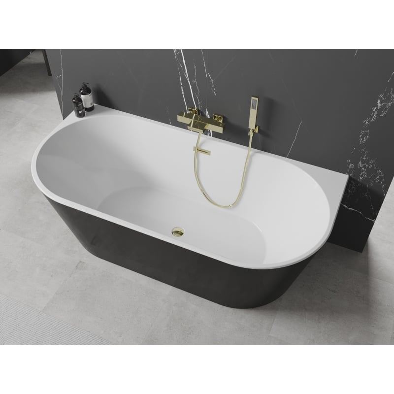 Mexen Oval freistehende an der Wand stehende Badewanne 170 x 80 cm, weiß/schwarz, goldener Überlauf - 52671708075-50