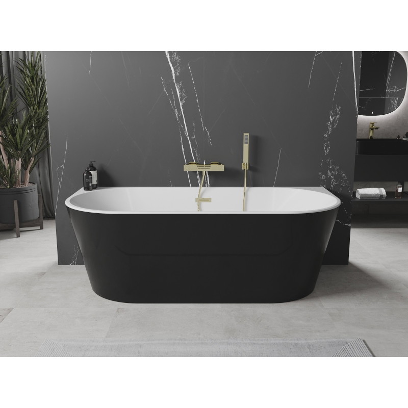 Mexen Oval freistehende halb freistehende Badewanne 160 x 80 cm, weiß/schwarz, Überlauf gold - 52671608075-50