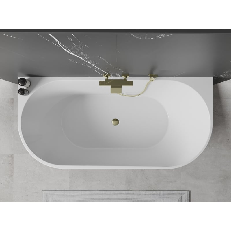 Mexen Oval freistehende an der Wand stehende Badewanne 170 x 80 cm, weiß/schwarz, goldener Überlauf - 52671708075-50