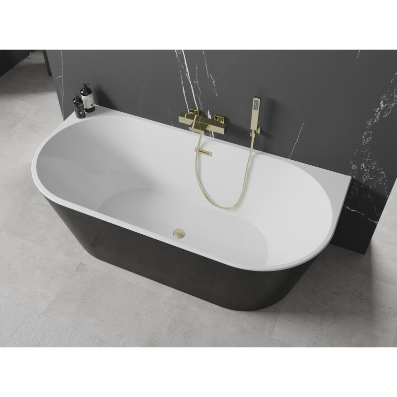 Mexen Oval freistehende an der Wand montierte Badewanne 160 x 80 cm, weiß/schwarz, Überlauf gebürstetes Gold - 52671608075-55
