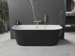 Mexen Oval freistehende an der Wand stehende Badewanne 170 x 80 cm, weiß/schwarz, goldener Überlauf - 52671708075-50