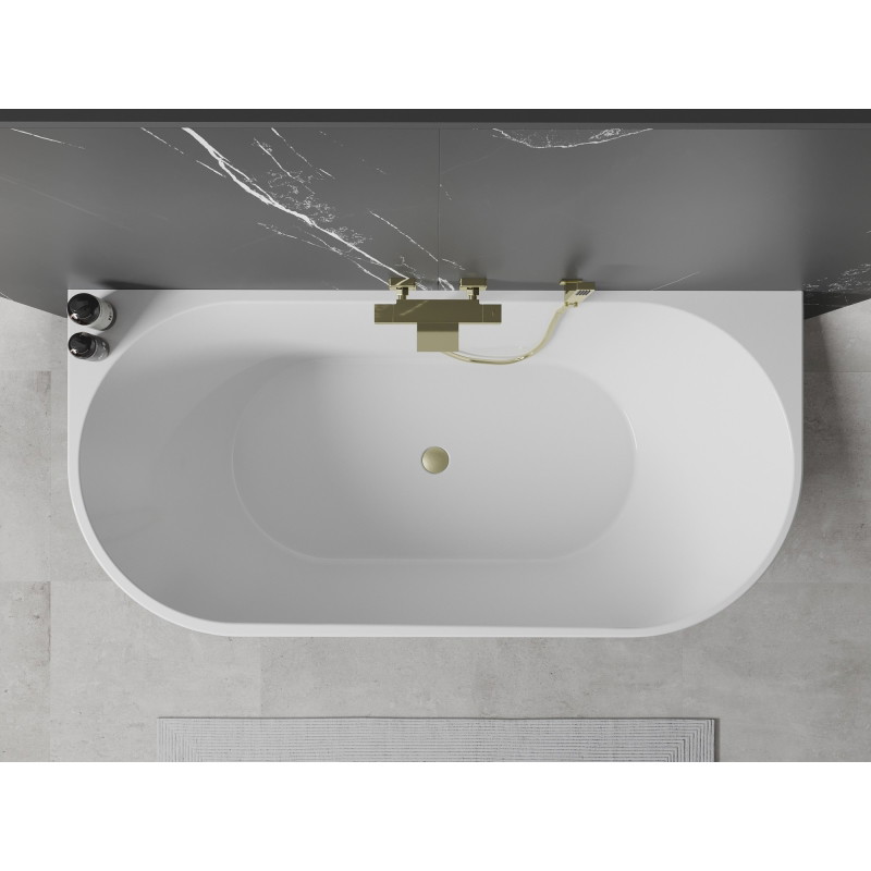 Mexen Oval freistehende an der Wand montierte Badewanne 160 x 80 cm, weiß/schwarz, Überlauf gebürstetes Gold - 52671608075-55