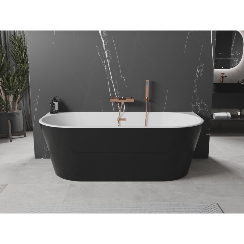 Mexen Oval freistehende an der Wand montierte Badewanne 160 x 80 cm, weiß/schwarz, Überlauf aus gebürstetem Kupfer