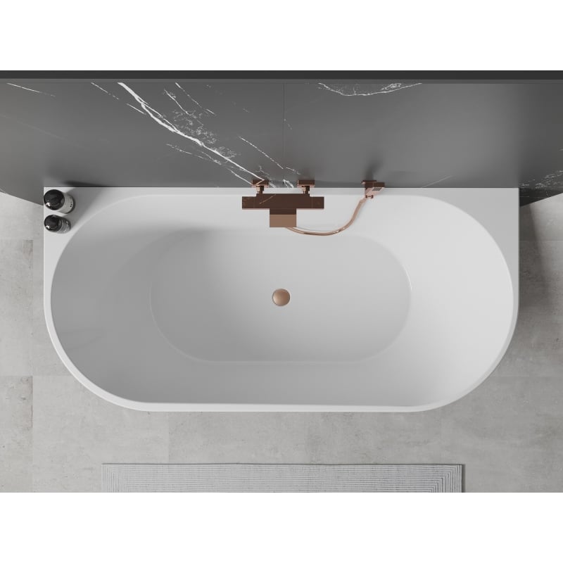 Mexen Oval freistehende Wanne an der Wand 170 x 80 cm, weiß/schwarz, Überlauf gebürstetes Kupfer - 52671708075-65