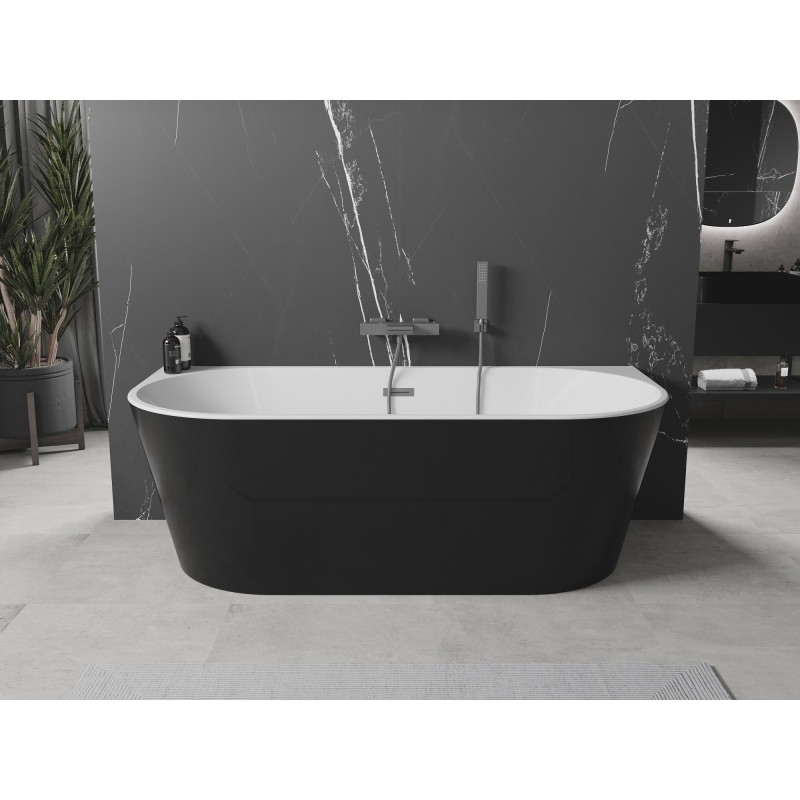 Mexen Oval freistehende Badewanne wandnah 160 x 80 cm, weiß/schwarz, Überlauf Gun Metal - 52671608075-95