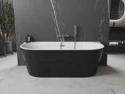 Mexen Oval freistehende Badewanne wandnah 160 x 80 cm, weiß/schwarz, Überlauf Gun Metal - 52671608075-95