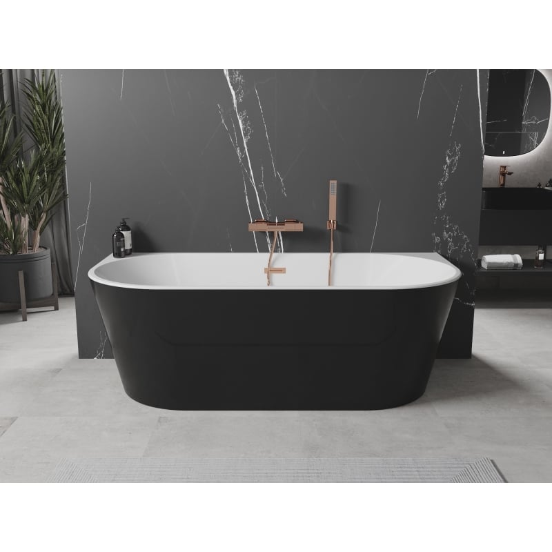 Mexen Oval freistehende Badewanne an der Wand 170 x 80 cm, weiß/schwarz, Überlauf Roségold - 52671708075-60