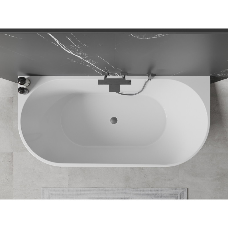 Mexen Oval freistehende an der Wand aufgestellte Badewanne 170 x 80 cm, weiß/schwarz, Überlauf gun metal - 52671708075-95