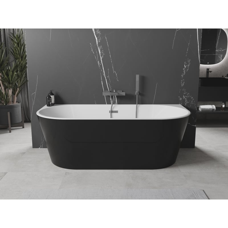 Mexen Oval freistehende an der Wand aufgestellte Badewanne 170 x 80 cm, weiß/schwarz, Überlauf gun metal - 52671708075-95