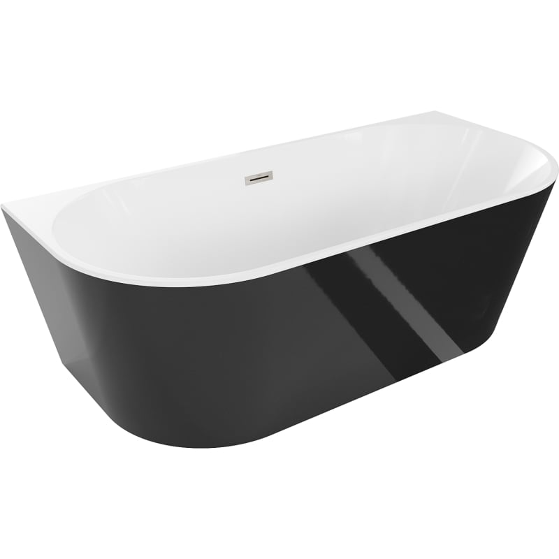 Mexen Oval freistehende, wandstehende Badewanne 170 x 80 cm, weiß/schwarz, Überlauf gebürstetes Nickel - 52671708075-97