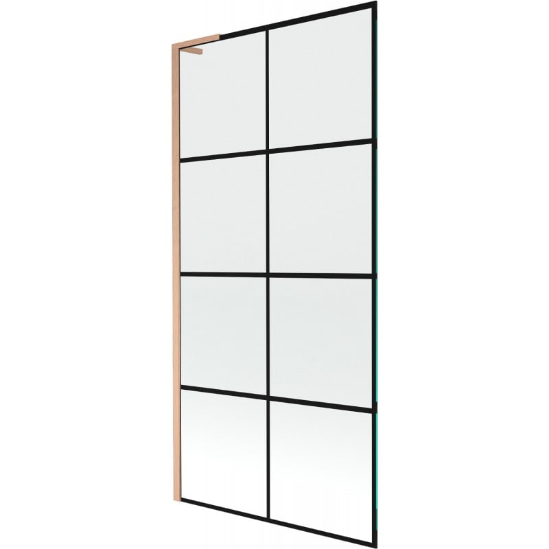 Mexen Next L Duschwand 1-flügelig 90 x 150 cm, schwarzes Gitter, gebürstetes Kupfer - 895-090-000-03-77-65