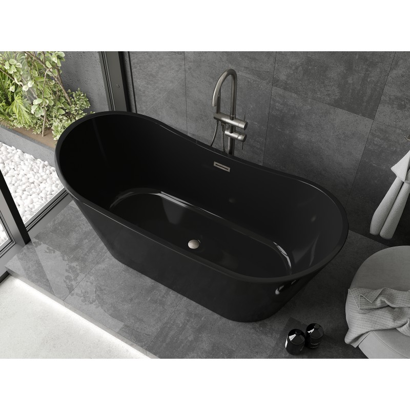 Mexen Montana freistehende Badewanne 170 x 80 cm, schwarz, Überlauf gebürstetes Nickel - 52011708070-97