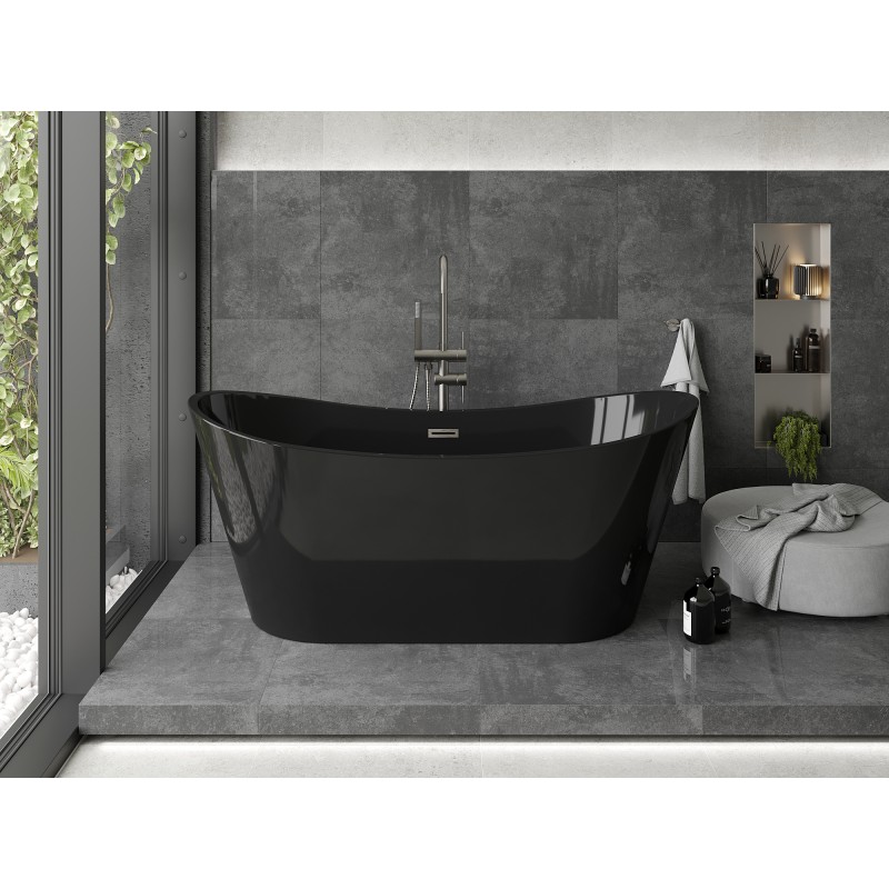 Mexen Montana freistehende Badewanne 170 x 80 cm, schwarz, Überlauf gebürstetes Nickel - 52011708070-97