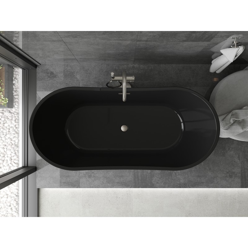 Mexen Montana freistehende Badewanne 170 x 80 cm, schwarz, Überlauf gebürstetes Nickel - 52011708070-97