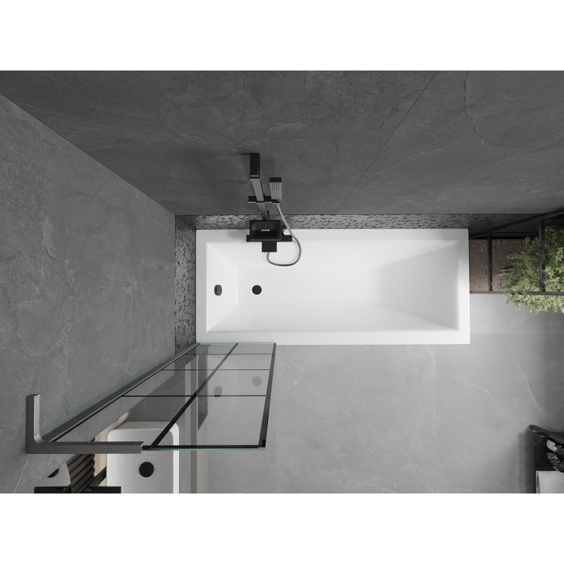 Mexen Next L Badewannenabtrennung 1-flügelig 50 x 150 cm, schwarzes Raster, gun gray gebürstet - 895-050-000-03-77-66