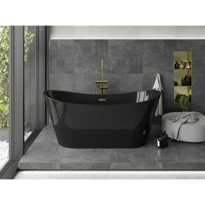 Mexen Montana freistehende Badewanne 170 x 80 cm, schwarz, Überlauf gold - 52011708070-50