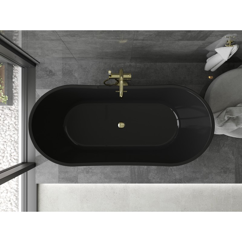 Mexen Montana freistehende Badewanne 170 x 80 cm, schwarz, Überlauf gold - 52011708070-50