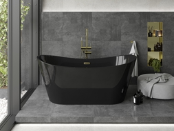 Mexen Montana freistehende Badewanne 170 x 80 cm, schwarz, Überlauf in gebürstetem Gold - 52011708070-55
