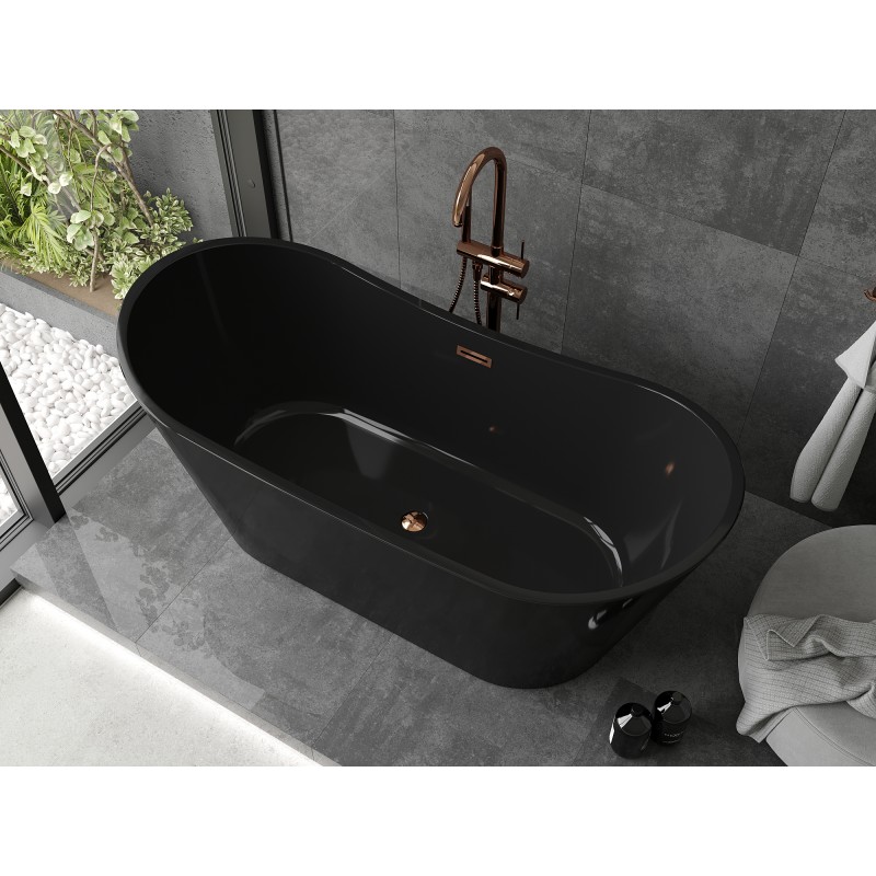 Mexen Montana freistehende Badewanne 170 x 80 cm, schwarz, Überlauf Roségold - 52011708070-60