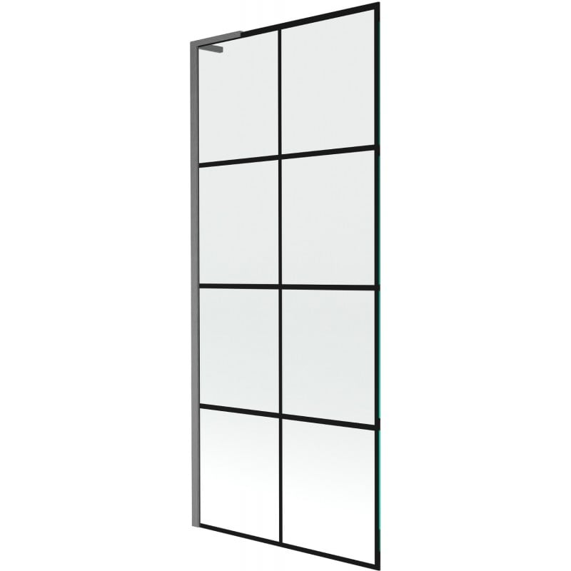 Mexen Next L Badewannenfaltwand 1-flügelig 80 x 150 cm, schwarzes Gitter, gebürstet Gun Gray - 895-080-000-03-77-66