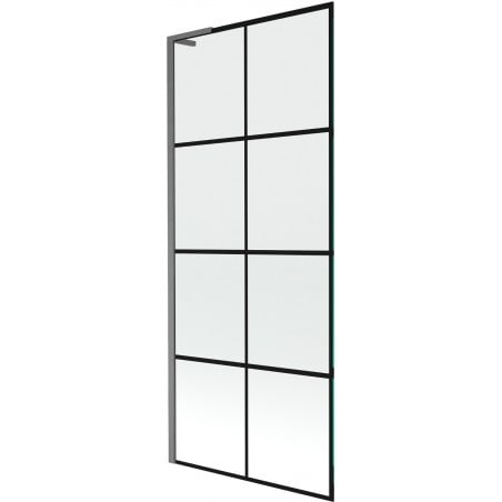 Mexen Next L Badewannenfaltwand 1-flügelig 80 x 150 cm, schwarzes Gitter, gebürstet Gun Gray - 895-080-000-03-77-66